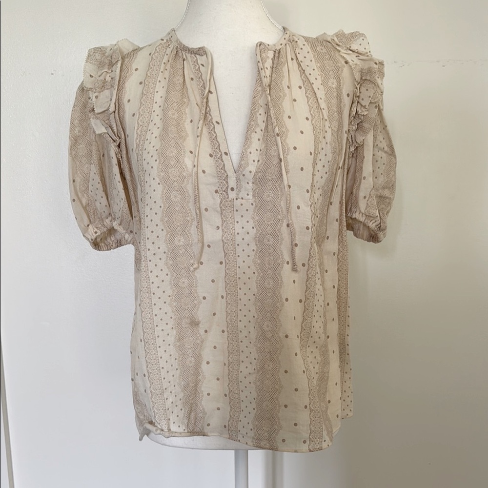 Light Beige Ruffle Sleeve V-Neck boho Women's Top